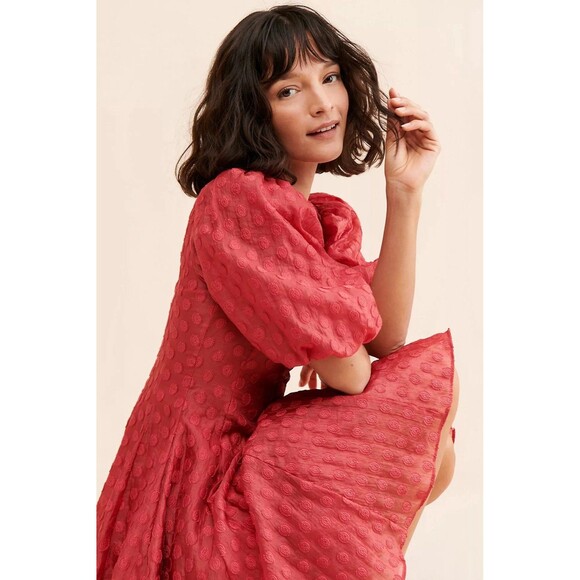 Rachel Parcell Anthropologie Flared Organza Dress Pink Polka Dot Women’s 4 - Picture 1 of 14